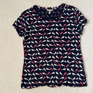Banana Republic Navy and Pink Bird Print Tee